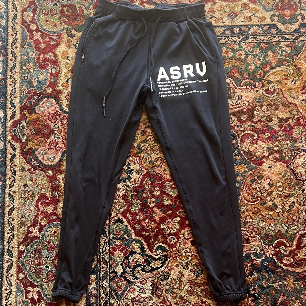 ASRV Black Joggers with White Print